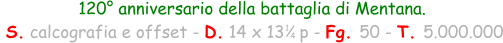 120° anniversario della battaglia di Mentana.  S. calcografia e offset - D. 14 x 13   p - Fg. 50 - T. 5.000.000 1 4