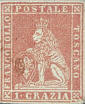 Leone coronato che regge lo scudo grigliato, carminio.