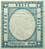 effigie di V. Emanuele con cifre in cornice colore azzurro grigio