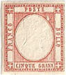 effigie di V. Emanuele con cifre in cornice colore carminio