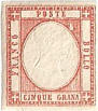 effigie di V. Emanuele con cifre in cornice colore carminio