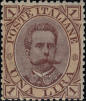 Effigie di Umberto I, in valore in lettere e in cifre, arancio.