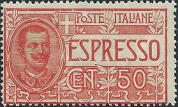 Espresso.  Effigie di Vittorio Emanuele III,  rosso.