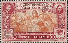 Parte centrale Gesù con gli apostoli sopra a lato santi, carminio e arancione