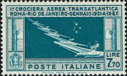 Formazione idrovolanti in volo e costellazione ‘’ Croce del Sud ‘’, celeste e grigio.