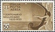 Posta aerea.   Centenario della morte di Vincenzo Bellini ( 1801-1835 ), musicista. Seppia