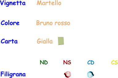 Filigrana ND NS CD CS Vignetta    Martello  Colore      Bruno rosso Carta       Gialla
