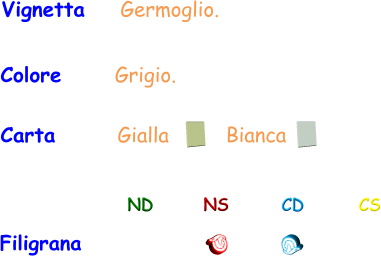 Filigrana ND NS CD CS Carta       Gialla Bianca Vignetta    Germoglio.  Colore      Grigio.