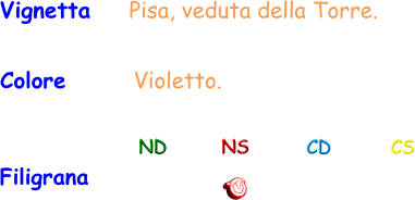 Vignetta    Pisa, veduta della Torre. Colore       Violetto. Filigrana ND NS CD CS