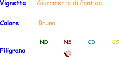 Vignetta    Giuramento di Pontida. Colore       Bruno. Filigrana ND NS CD CS