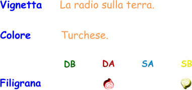 Vignetta    La radio sulla terra. Colore       Turchese. Filigrana DB DA SA SB
