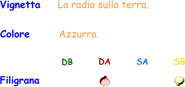 Vignetta    La radio sulla terra. Colore       Azzurro. Filigrana DB DA SA SB