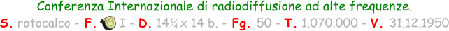 Conferenza Internazionale di radiodiffusione ad alte frequenze. S. rotocalco - F.      I - D. 14   x 14 b. - Fg. 50 - T. 1.070.000 - V. 31.12.1950 1 4