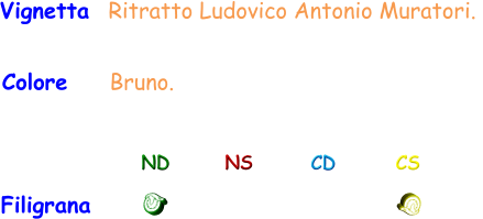 Vignetta  Ritratto Ludovico Antonio Muratori.  Colore    Bruno. Filigrana ND NS CD CS