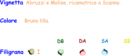Filigrana       I DB DA SA SB Vignetta Abruzzi e Molise, ricamatrice a Scanno. Colore    Bruno lilla.