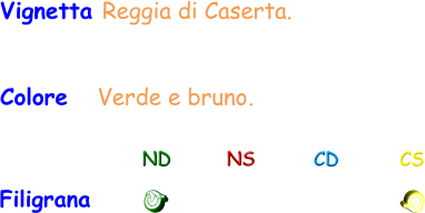 Vignetta Reggia di Caserta.  Colore   Verde e bruno. Filigrana ND NS CD CS