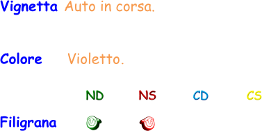 Vignetta Auto in corsa.  Colore    Violetto. Filigrana ND NS CD CS