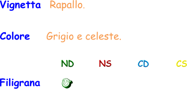 Colore    Grigio e celeste. Vignetta  Rapallo. Filigrana ND NS CD CS