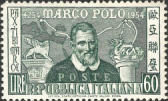 ritratto di Marco Polo con mappa del viaggio, verde grigio