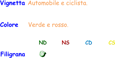 Filigrana Colore    Verde e rosso. Vignetta Automobile e ciclista. ND NS CD CS
