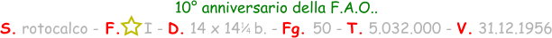 1 / 4 10° anniversario della F.A.O.. S. rotocalco - F.     I - D. 14 x 14   b. - Fg. 50 - T. 5.032.000 - V. 31.12.1956