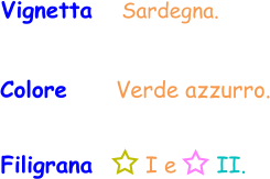Vignetta   Sardegna. Colore     Verde azzurro. Filigrana       I e      II.