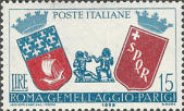 Stemmi delle due città, azzurro e rosso.