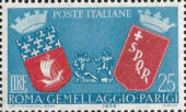 Stemmi delle due città, azzurro e rosso.