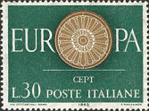 Scritta EUROPA, verde cupo e bruno.