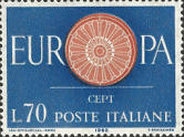Scritta EUROPA, azzurro e arancio.
