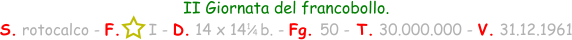 II Giornata del francobollo. S. rotocalco - F.      I - D. 14 x 14   b. - Fg. 50 - T. 30.000.000 - V. 31.12.1961 1 / 4