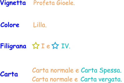Vignetta   Profeta Gioele. Colore     Lilla. Carta    Carta normale e Carta Spessa. Filigrana       I e      IV. Carta normale e Carta vergata.