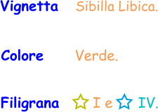 Vignetta   Sibilla Libica. Colore     Verde. Filigrana       I e      IV.