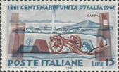 Gaeta, cannone e fortezza, grigio, azzurro e bruno.