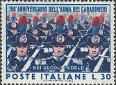 Reparto dell' arma in grande uniforme, blu, rosso e azzurro. 