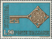 Chiave con emblema CEPT, azzurro e bruno.