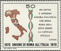 Italia e frasi di Cavour, nero, rosso, bruno e verde.