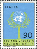 Emblema ONU in albero stilizzato, celeste, verde e nero.