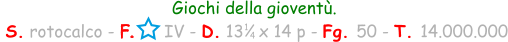 Giochi della gioventù.  S. rotocalco - F.      IV - D. 13   x 14 p - Fg. 50 - T. 14.000.000 1 4