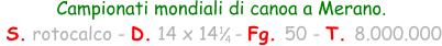 Campionati mondiali di canoa a Merano.  S. rotocalco - D. 14 x 14   - Fg. 50 - T. 8.000.000 1 4