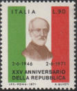 Effigie di Giuseppe Mazzini, verde, rosso e bruno.