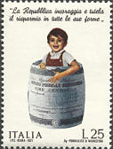 Bambino in un buono postale, policromo.