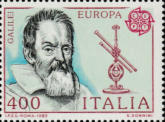 Telescopio e Galilei, policromo.