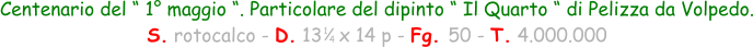 1 4 Centenario del “ 1° maggio “. Particolare del dipinto “ Il Quarto “ di Pelizza da Volpedo. S. rotocalco - D. 13   x 14 p - Fg. 50 - T. 4.000.000