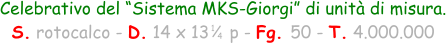 1 4 Celebrativo del “Sistema MKS-Giorgi” di unità di misura. S. rotocalco - D. 14 x 13    p - Fg. 50 - T. 4.000.000