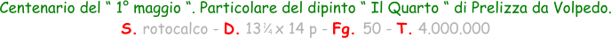 1 4 Centenario del “ 1° maggio “. Particolare del dipinto “ Il Quarto “ di Prelizza da Volpedo. S. rotocalco - D. 13   x 14 p - Fg. 50 - T. 4.000.000