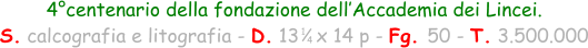 1 4 4°centenario della fondazione dell’Accademia dei Lincei. S. calcografia e litografia - D. 13   x 14 p - Fg. 50 - T. 3.500.000