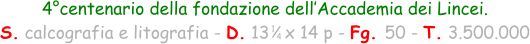 1 4 4°centenario della fondazione dell’Accademia dei Lincei. S. calcografia e litografia - D. 13   x 14 p - Fg. 50 - T. 3.500.000