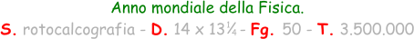 1 4 Anno mondiale della Fisica. S. rotocalcografia - D. 14 x 13   - Fg. 50 - T. 3.500.000