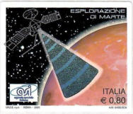 Radar in orbita e pianeta, policromo. 